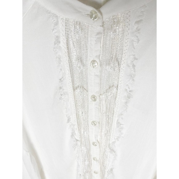 Free People Women's White Button Front Ruffle Tunic Open Back Embroider Accent - Picture 5 of 8
